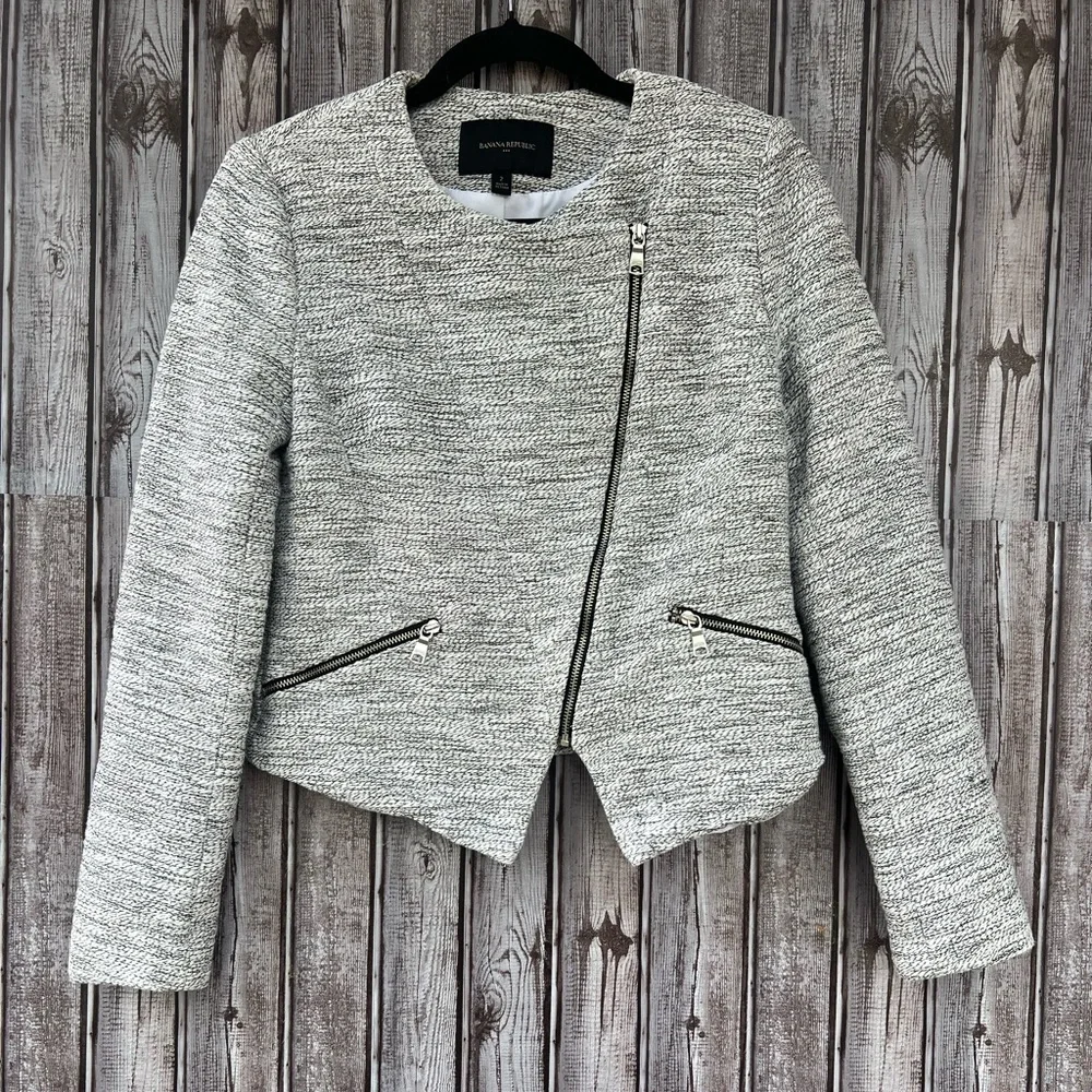 Banana Republic Gray‎ Tweed Zip Jacket Size 2